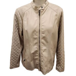 Metaphor Faux Leather Moto Jacket Quilted Sleeves Women's Size 1X Cream/Ivory Zi